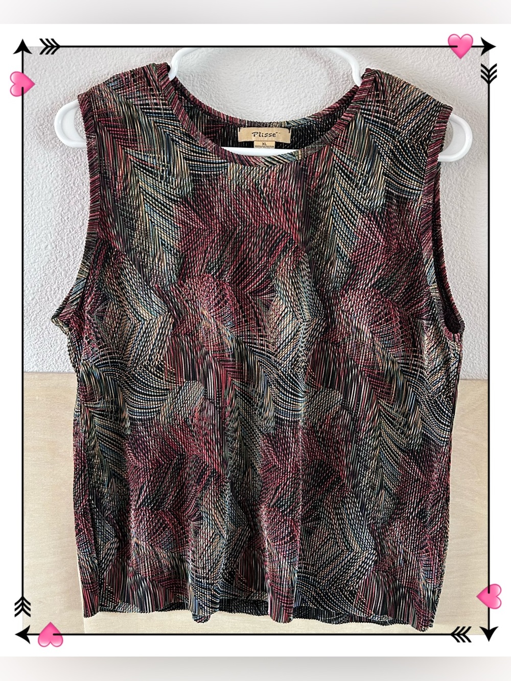 Vtg Plisse Pleated Abstract Brushstrokes Sleeveless Top Sz XL Y2K Retro Breezy